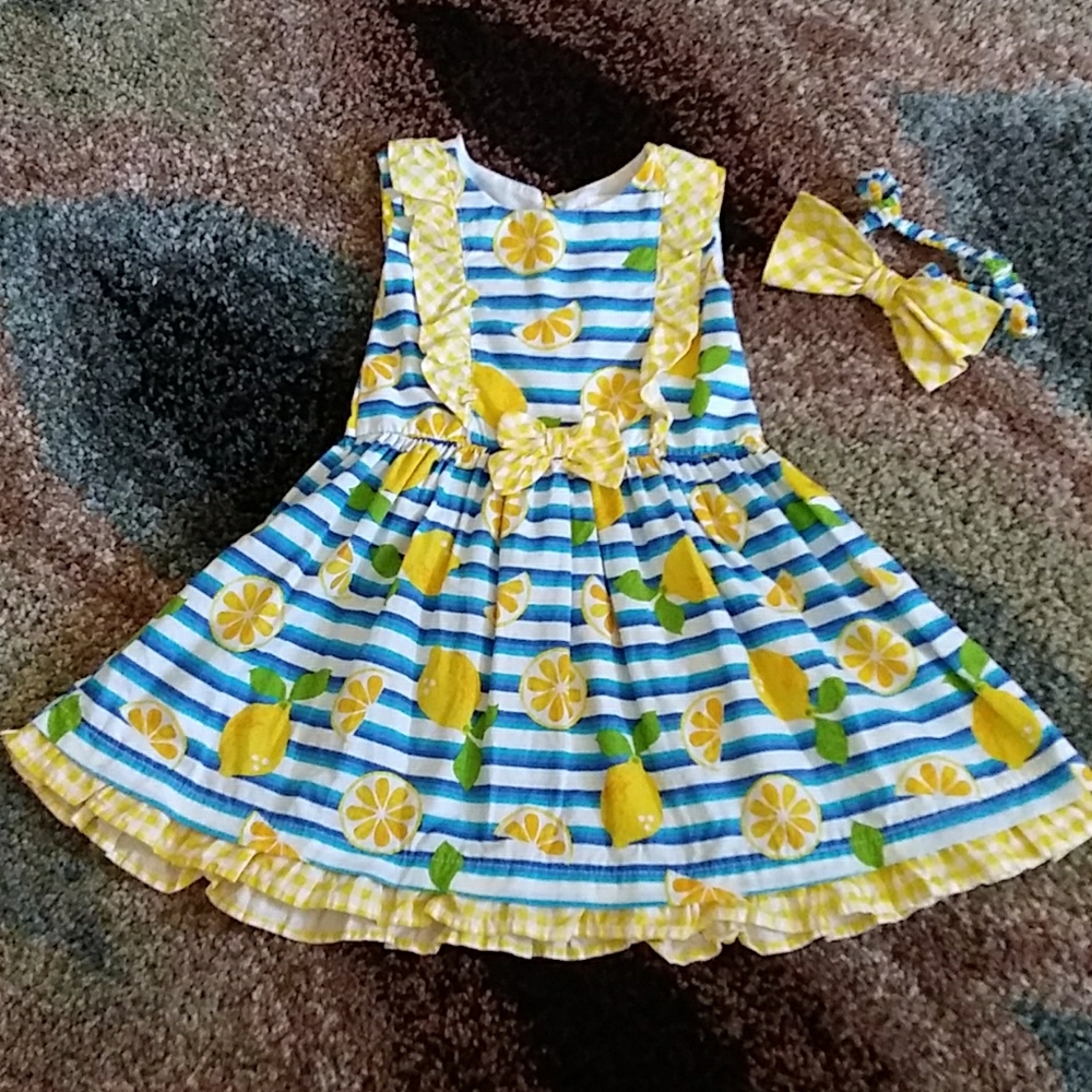 Nannette kids lemon summer dress & head band 3T